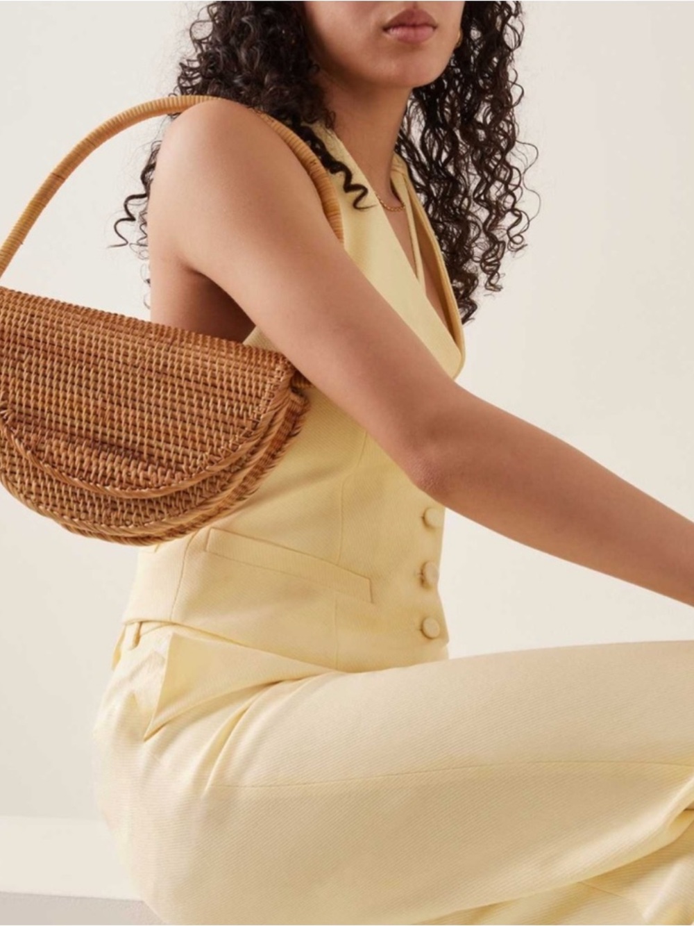Cult Gaia Ryka bag | Woven Half-Moon Shoulder Bag in Tan Brown